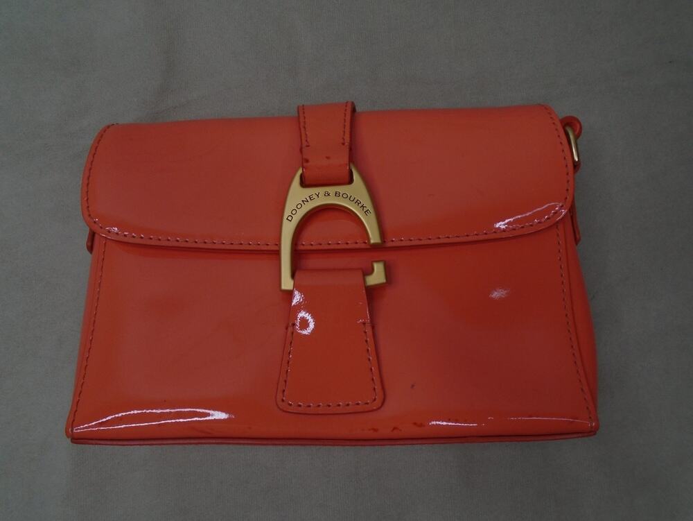 Dooney Bourke Saffiano Kyra Bag Lacquer pvc Corssbody Purse Orange Shiny